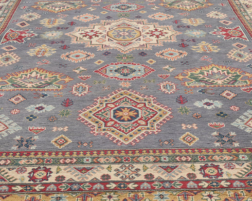 8x10 Gray Kuba Afghan Hand Knotted Wool Area Rug